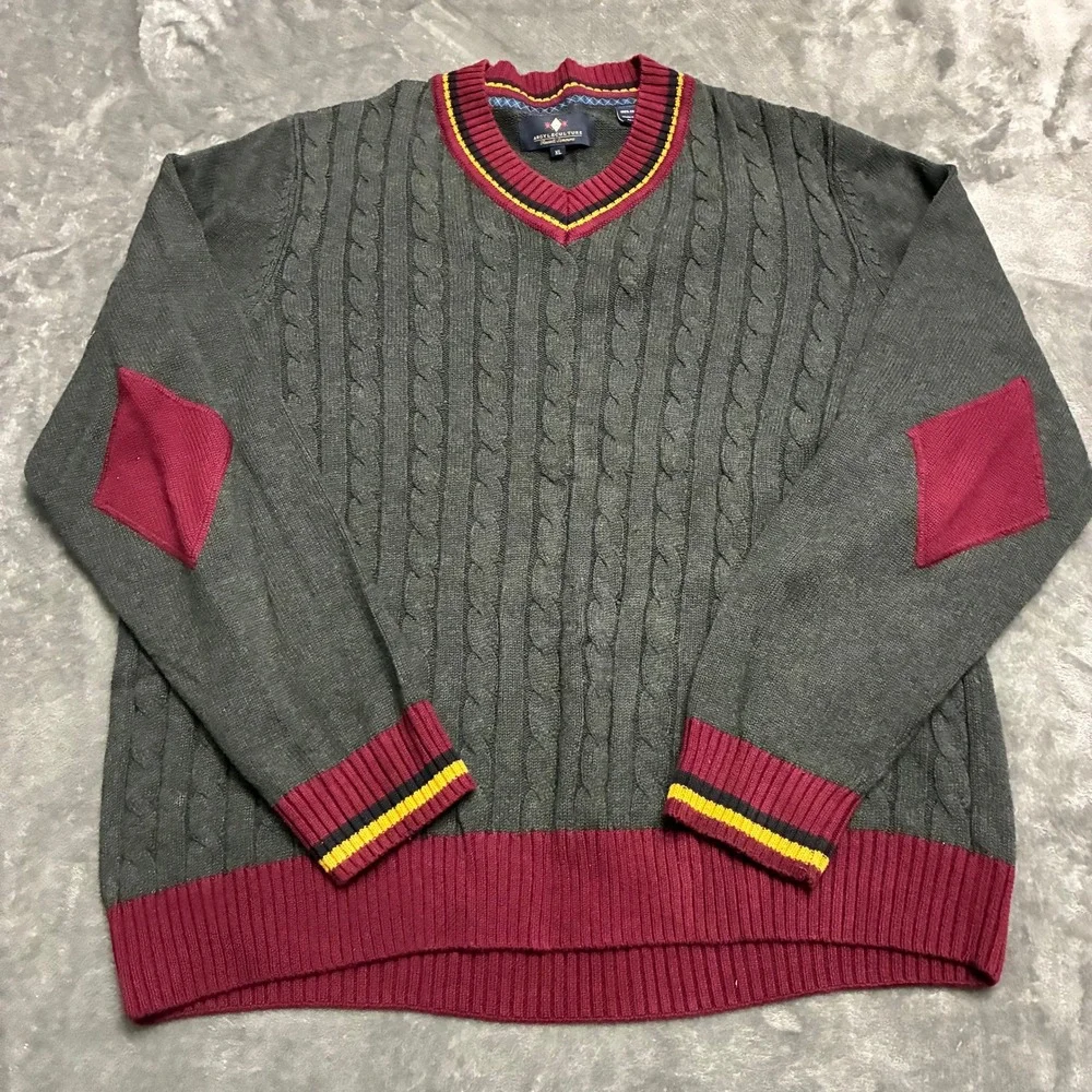 Argyleculture Russell Simmons Mens Cable Knit V Neck Sweater XL Gray - Picture 2 of 8